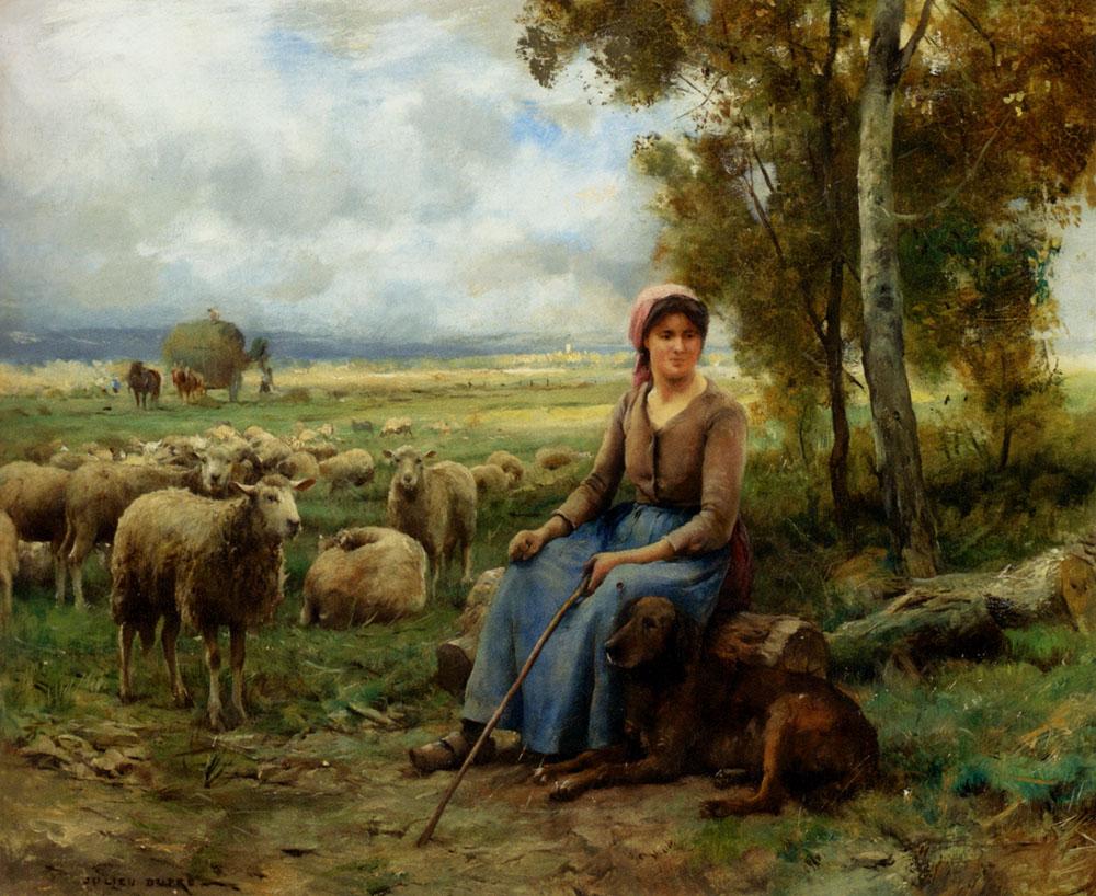 Julien Dupre Shepherdess Watching Over Her Flock